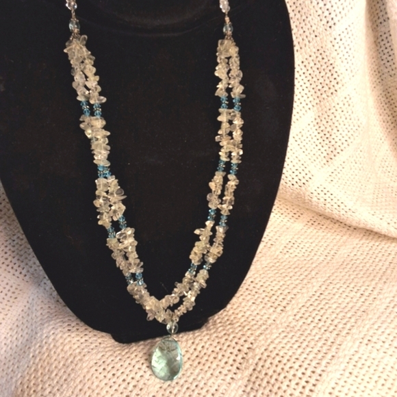 Vintage quartz tiered necklaceDouble strand clear quartz with aquafaceted - Picture 1 of 9